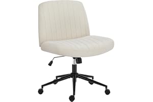 OLIXIS Criss Cross Chair with Wheels, Armless Cross Legged Office Desk Chair, Comfy Fabric Padded Swivel Vanity Chair, Height Adjustable Mid Back Wide Seat Task Chair for Home Office, Beige