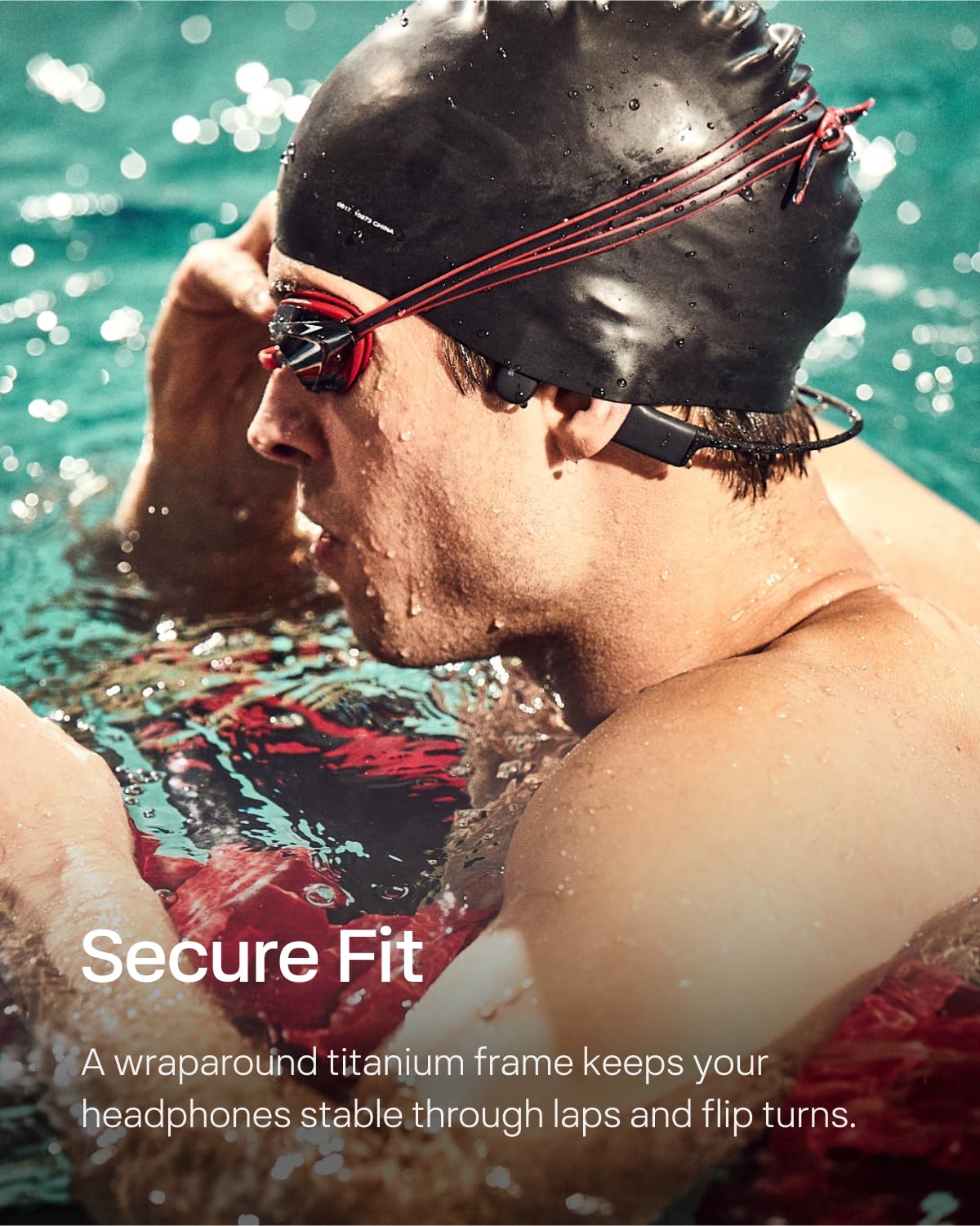SHOKZ OpenSwim - MP3 Waterproof Headphones for Swimming - Not Bluetooth Compatible - Built-in MP3 Player with Storage for 1200 Songs - Open-Ear Wireless Headphones, with Nose Clip and Earplug (Black)