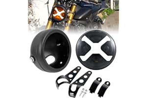 HENGTUAOTO 5-3/4 5.75" LED X-Style Yellow DRL Motorcycle Headlight with Headlight Housing Bucket Mount Brackets Compatible with Shadow 750 Rebel 500 Vulcan Cafe Racer Choppers Cruiser