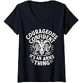 Womens Aries Zodiac Sign Star Astrology Birthday Horoscope V-Neck T-Shirt