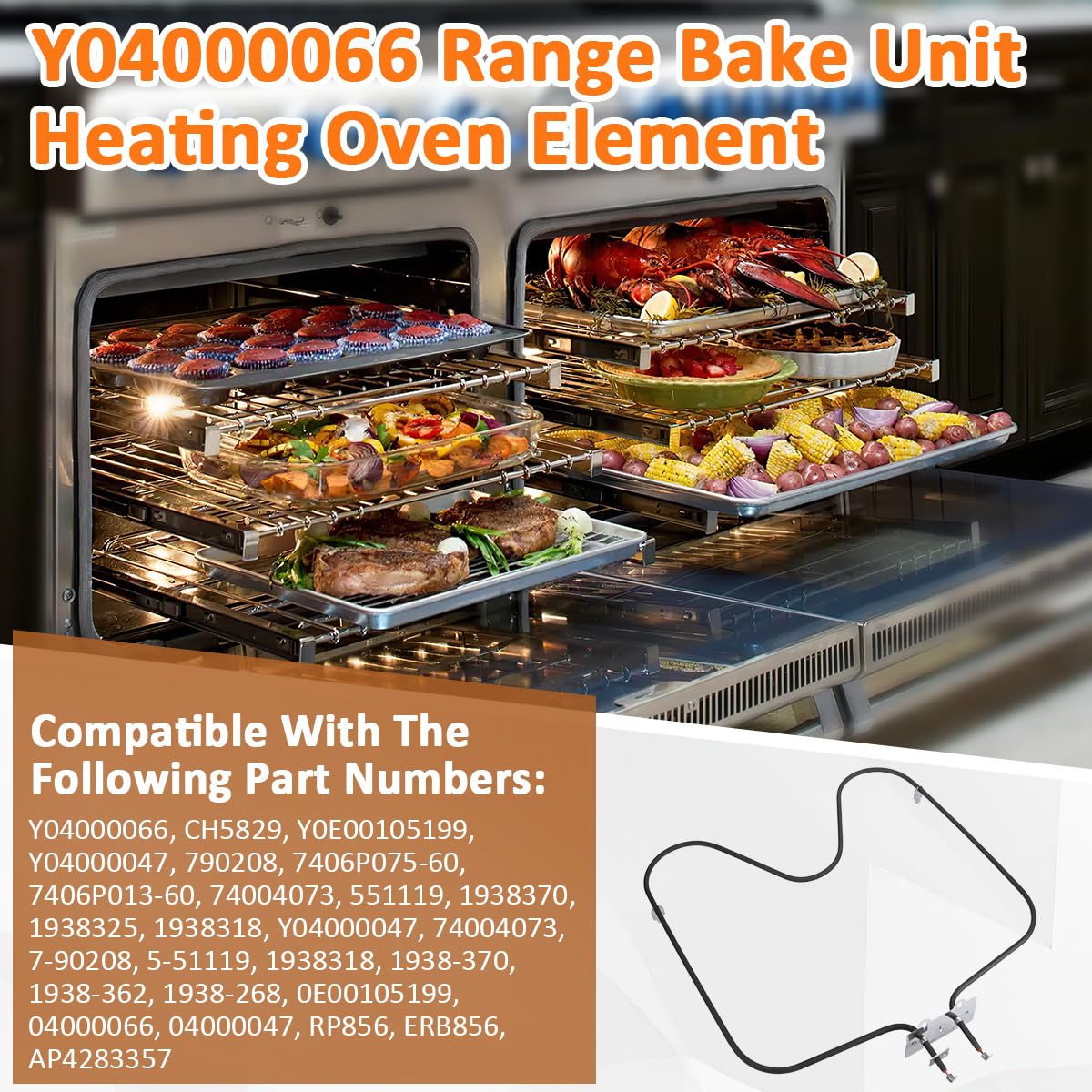 Y04000066 Oven Heating Element Replacement Parts fit for Maytag Range Models CWE4020ACB, CWE4020BCB, CWE4100ACB10, CWE4100ACE10, CWE4200ACB, CWE4200ACB, CWE470 Bake Element