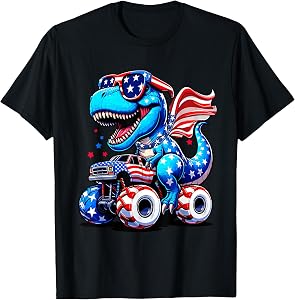 Dinosaur 4th of July T Shirt Kids Boys Men Amerisaurus T Rex T-Shirt