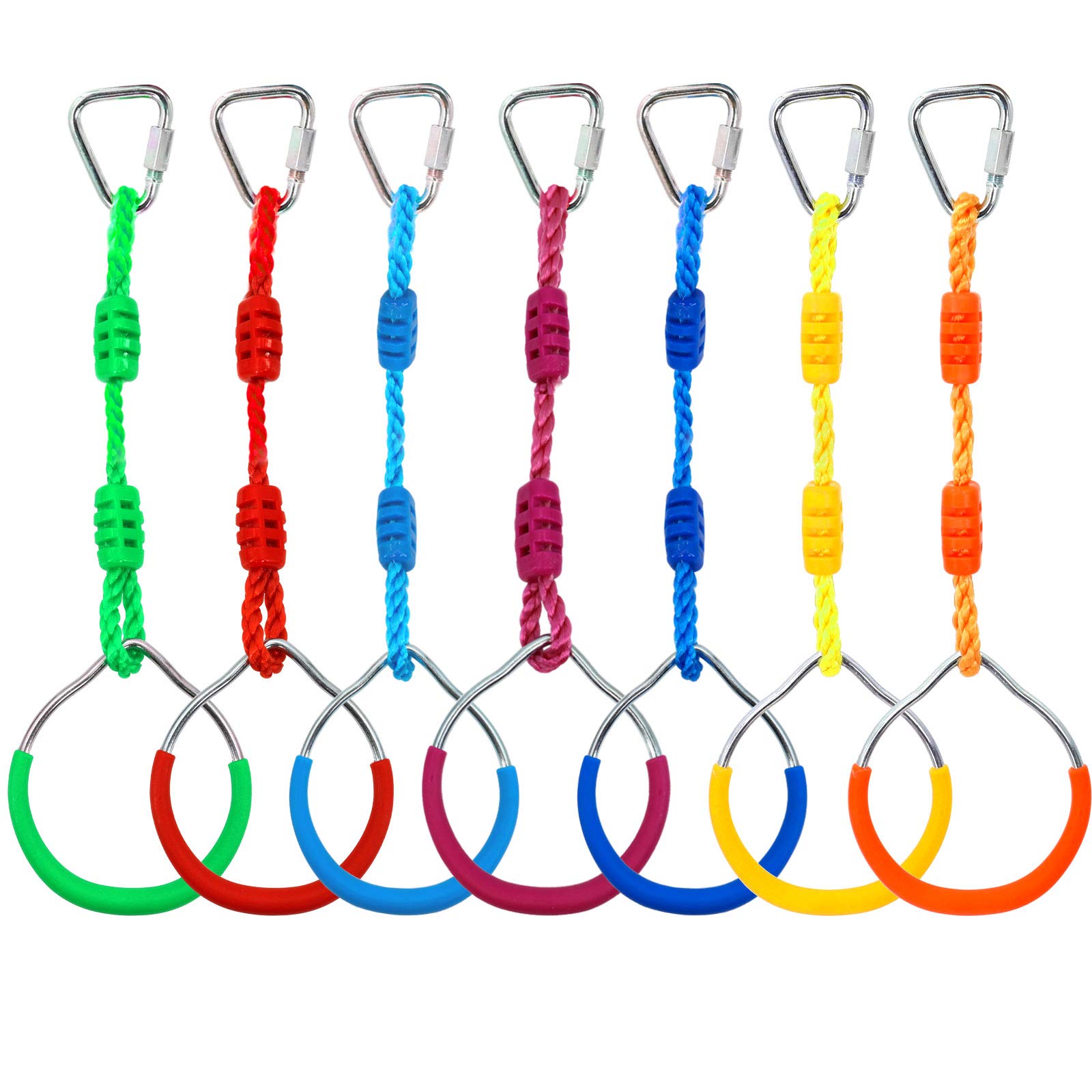 Photo 1 of Kawuneeche 7PCS Colorful Ninja Rings - Gymnastic Rings, Swing Bar Rings, Monkey Rings, Climbing Rings Outdoor Backyard Play Sets Playground Equipment for Ninjaline Obstacle Accessories
