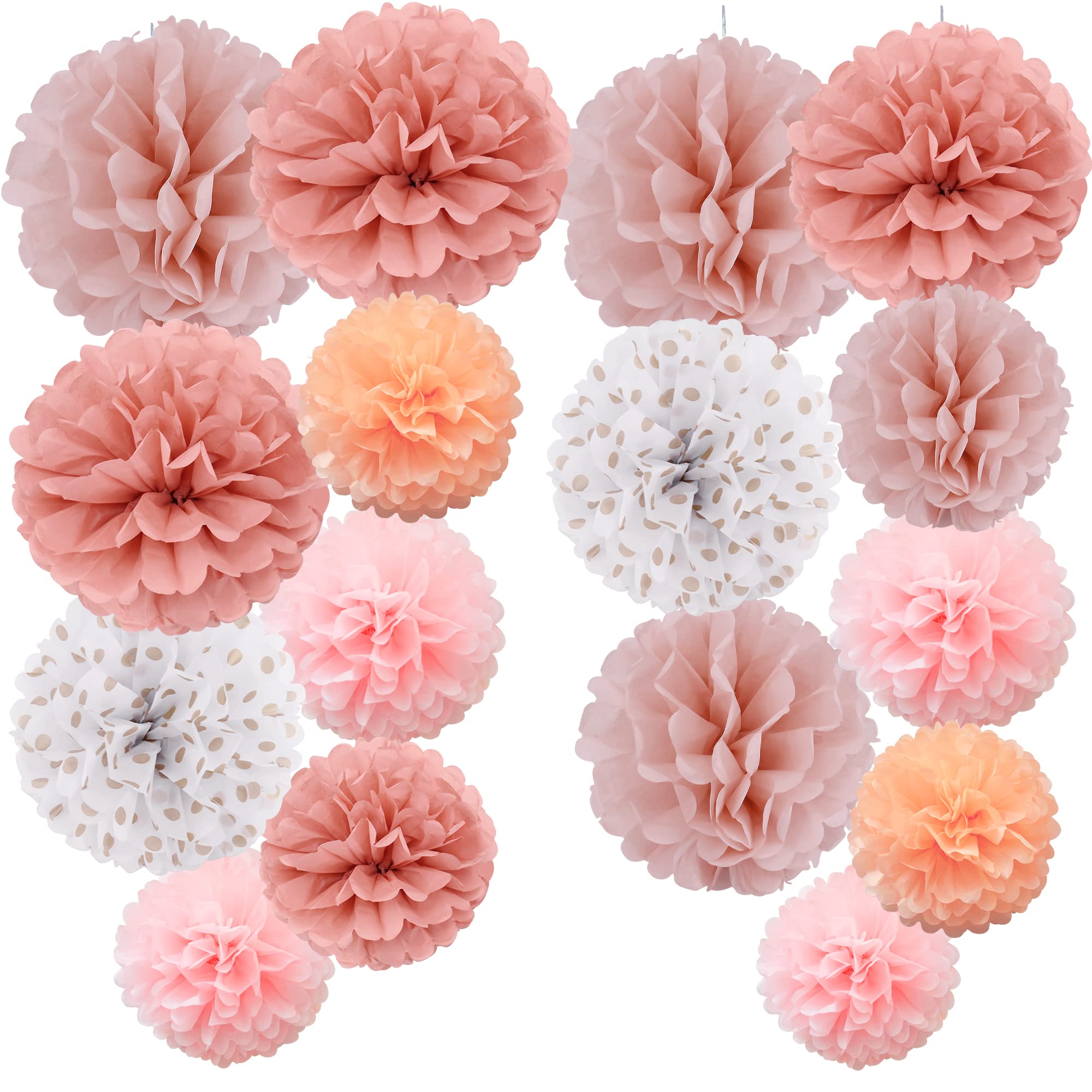 16pcs Mix Tissue Paper Pompoms Pom Poms Flower Handmade Wedding Party Decorations Balls, Coral Pink Shade