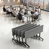 OOFAYBILL Folding Conference Table with Wheels &amp; Flip Top - Modular Mobile Meeting Table for Office, Training Seminar, Space Saving Design, Easy Folding Classroom Table (1, Gray, 55x20x30 in)