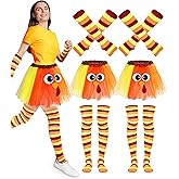 Deekin 2 Sets 8 Pcs Thanksgiving Turkey Costume for Women - Turkey Trot Costumes, Tutus, Skirts, Socks, Arm Warmers & Stickers for Thanksgiving Running Lovers & Cosplay Party