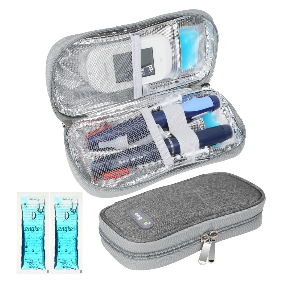 YOUSHARES Insulin Travel Case Cooler with 2 Ice Packs - Travel Ice Pack for Diabetic Organize Supplies Insulated Cooling Bag Diabetes Bags (Gray)