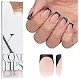 BTArtboxnails Black French Press On Nails - XCOATTIPS French Series Short Square Nails, Soft Gel Nail Tips, French Tips Press On Nails Soak Off Acrylic Fake Nails Glue On Nails