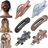 6 Pack Large Flat Claw Clips for Women, French Matte Non Slip Flat Hair Clips, 3 Styles Strong Hold Side Slide Barrettes for Thick Thin Fine Hair, Duckbill No Crease Hair Accessories (Pink&Blue)