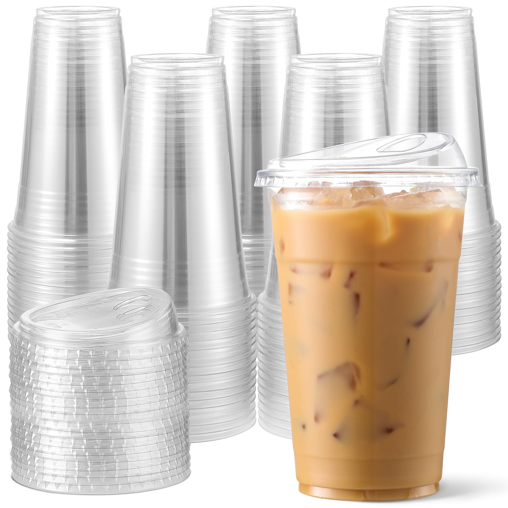 Photo 1 of AOZITA 100 Pack 16 oz Plastic Cups With Strawless Sip-Lids, Iced Coffee Cups With Lids BPA Free, Disposable Clear Cups, To Go Cups for Smoothies, Party Drinks, Bubble Tea, Cold Beverage