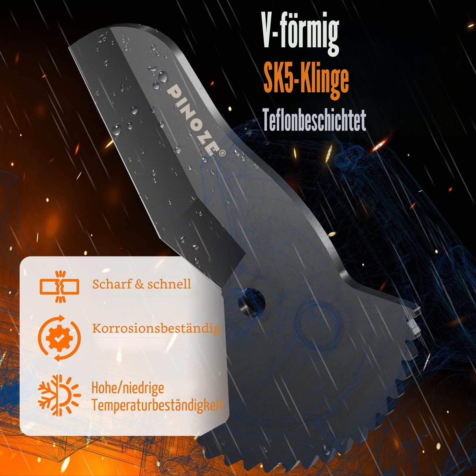 PINOZE PVC-Rohrschneider, 3-Gang-Einstellung, Schnitt bis zu 63 mm, Ratschen-Rohrschneider-Werkzeug, robust für PVC, PPR, PE, PEX, Kunststoffschläuche und Sanitärrohre mit Teflon-SK5-Klinge 3