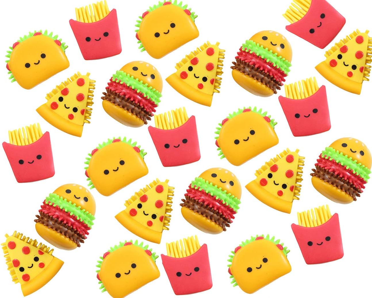 Cute Fast Food Figurines with Spiky Porcupine Wooly Hedge Body - Pizza, Burger, Taco, Fries - Small Novelty Toy Prize Assortment for Birthday Party Gifts (24)