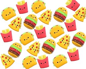 Cute Fast Food Figurines with Spiky Porcupine Wooly Hedge Body - Pizza, Burger, Taco, Fries - Small Novelty Toy Prize Assortment for Birthday Party Gifts (24)