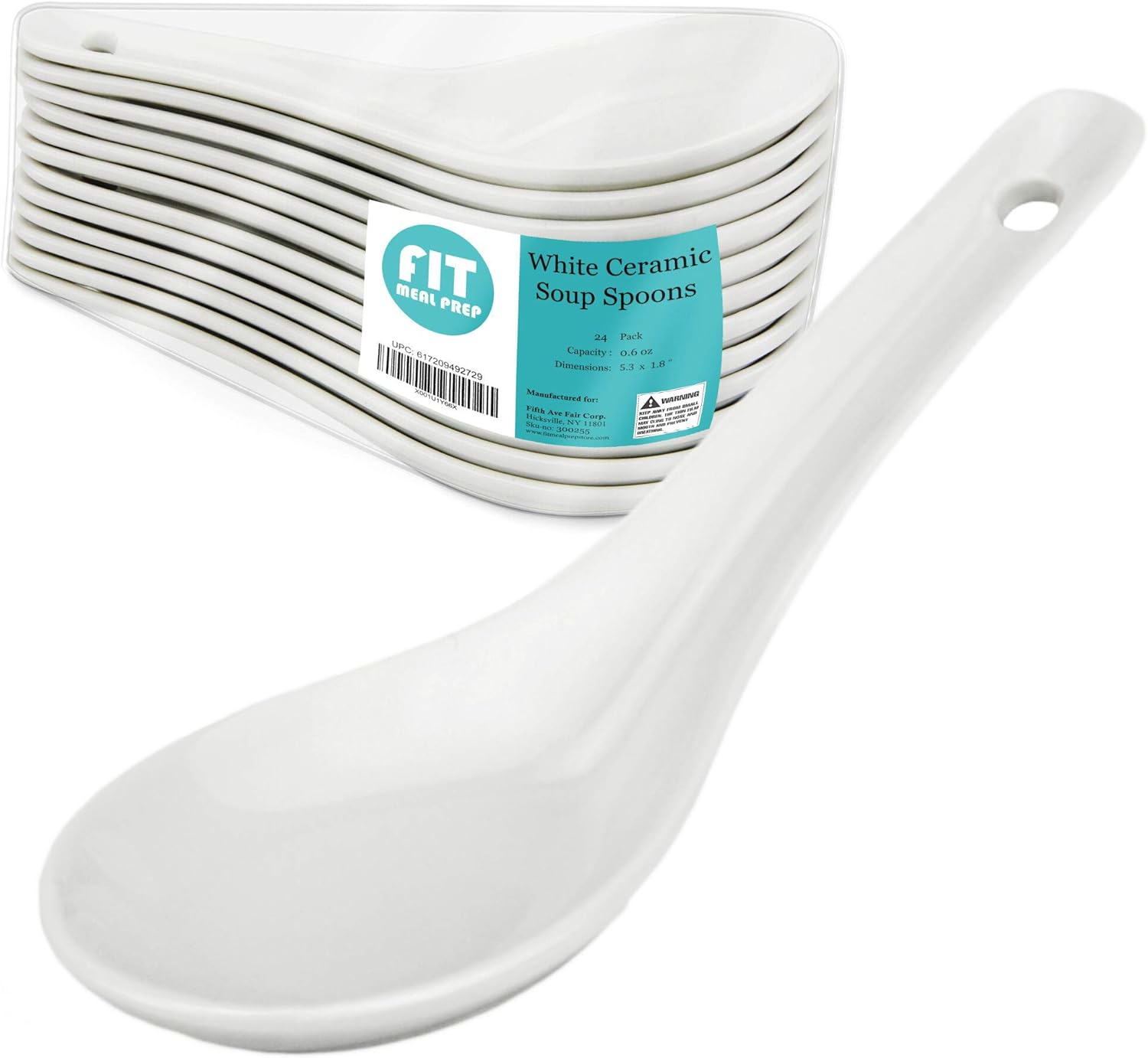 [24 Pack] White Ceramic Porcelain Asian Soup Spoons - Chinese Wonton Soup, Pho Bowl, Japanese Ramen, Appetizer, Individual Dessert Tasting and Serving, Hot or Cold Food, Microwave and Dishwasher Safe