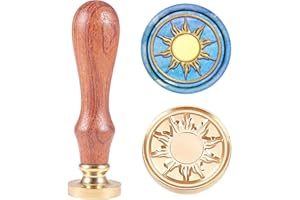 CRASPIRE Wax Seal Stamp Sun Vintage Sealing Wax Stamp Sun Retro 25mm Removable Brass Seal Stamp with Wood Handle for Wedding Invitations Envelopes Gift Packing Craft Adhesive Waxing