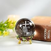 ZEERSHEE 60mm 3D Hand Holding Cross Crystal Ball with Rose Stand Laser Engrave Praying Hands Religious Gifts for Women Christian Glass Paperweight Home Decor