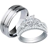 Newshe Jewellery Wedding Rings Set for Him and Her Cubic Zirconia Women Mens Tungsten Bands 925 Sterling Silver Couples Size 5-12