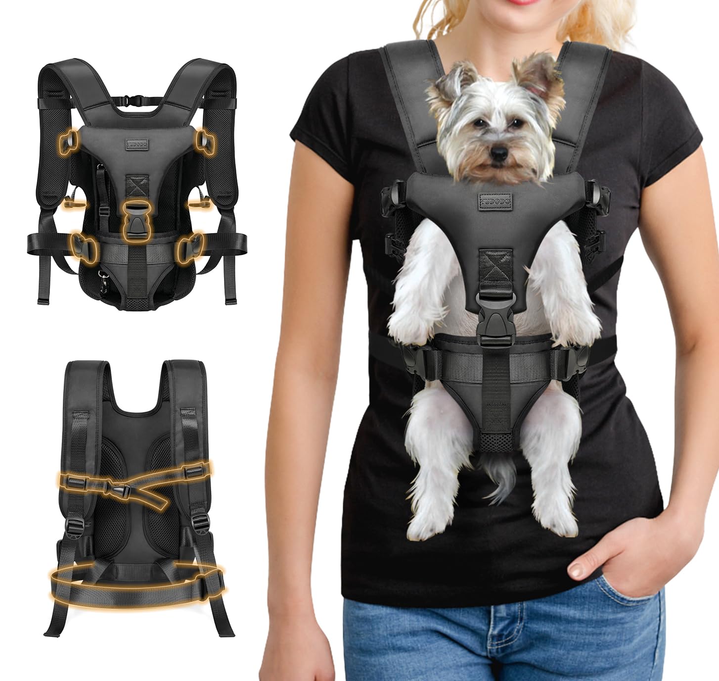Photo 1 of YUDODO Front Pet Carrier Backpack for Small Dogs and Cats, Secure and Breathable Mesh, Ergonomic Support, Adjustable for Walking, Hiking, or Travel (Black M)