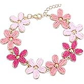 RUOFFETA Tropical Colorful Raffia Bracelet for Women, Gradient Beach Flower Anklet Boho Jewelry, Handmade Adjustable Link Bracelet