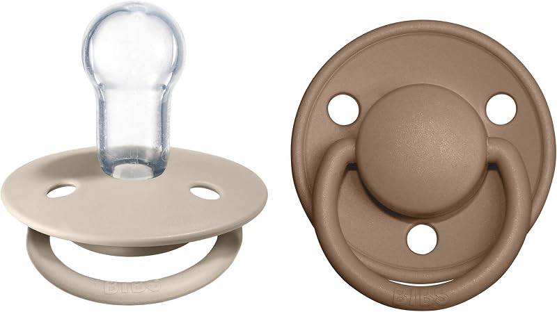 BIBS De Lux Dummy 0+ Months 2-Pack Round Teat Vanilla/Dark Oak