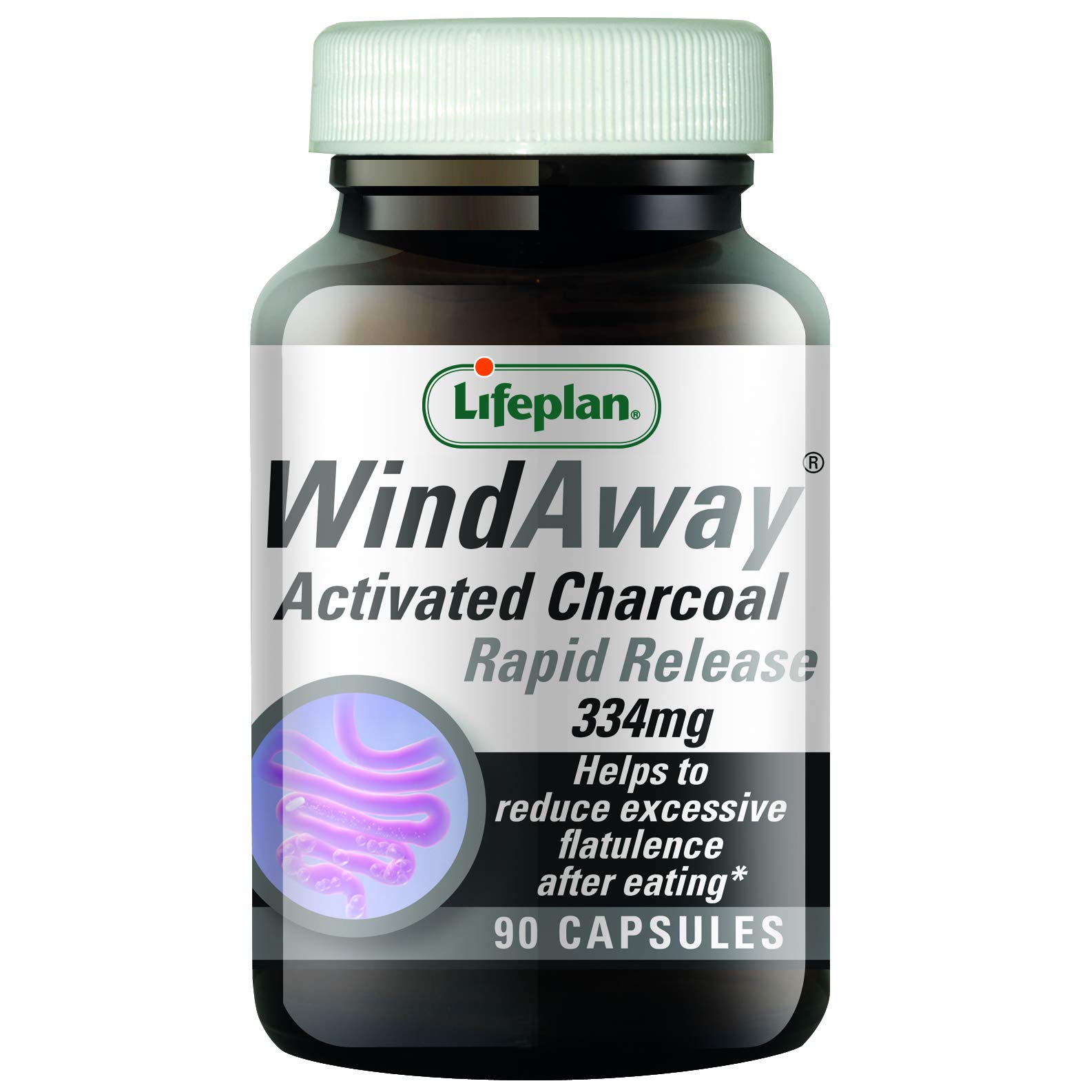 Lifeplan WindAway Activated Charcoal Capsules 334mg. Rapid Release. to Reduce Flatulence & Build up of inetinal Gas After Eating (270 Tablets)