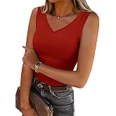 Chulianyouhuo Womens Sleeveless V Neck Ribbed Knit Tank Tops Summer Slim Fitted Casual Tee Shirts Basic Top 2026