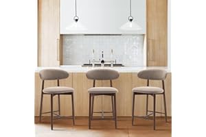 COLAMY Bar Stools Set of 3, Counter Height BarStools with Back, Mid Century Modern Upholstered, with Wood Legs for Kitchen Island Dining Room, Camel