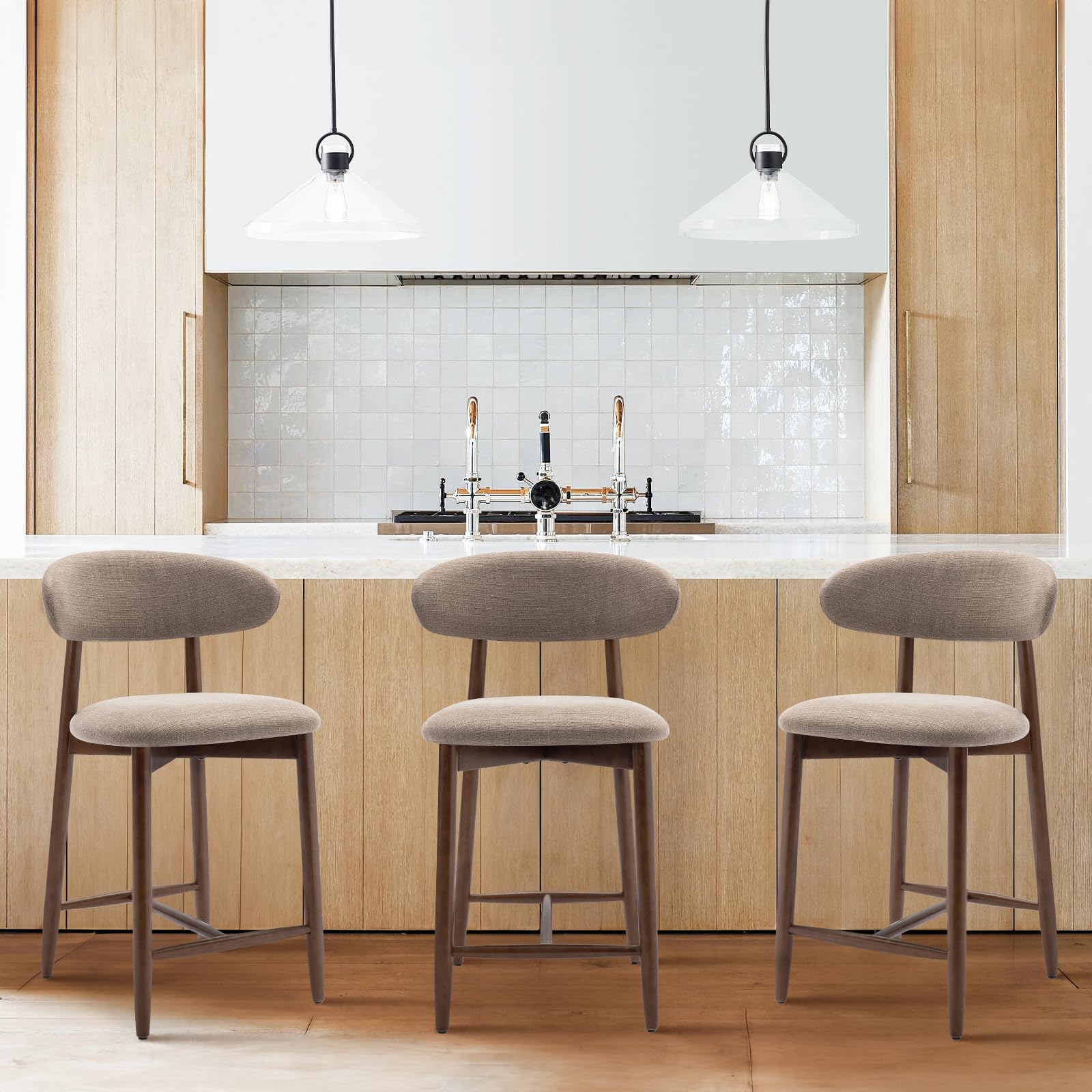 Photo 1 of **MISSING PARTS***COLAMY — Counter-Height Bar Stools, Upholstered Stools with Backrests, Mid-Century Modern Style with Wooden Legs for Kitchen Island, Bar, or Dining Room — Camel