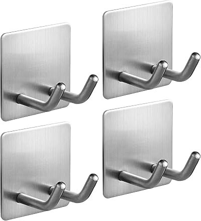 JS Self Adhesive Hooks Razor Holder 4 Pack Stainless Steel Bathroom Organizer