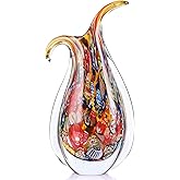 GrivSheen Hand Blown Glass Vase for Centerpiece, Murano Style Table Decoration, Red Blown Art Glass Ellipse Flower Vase, Single Stem Beautiful Decor for Home, Beachy Room Decor for Home Shelf