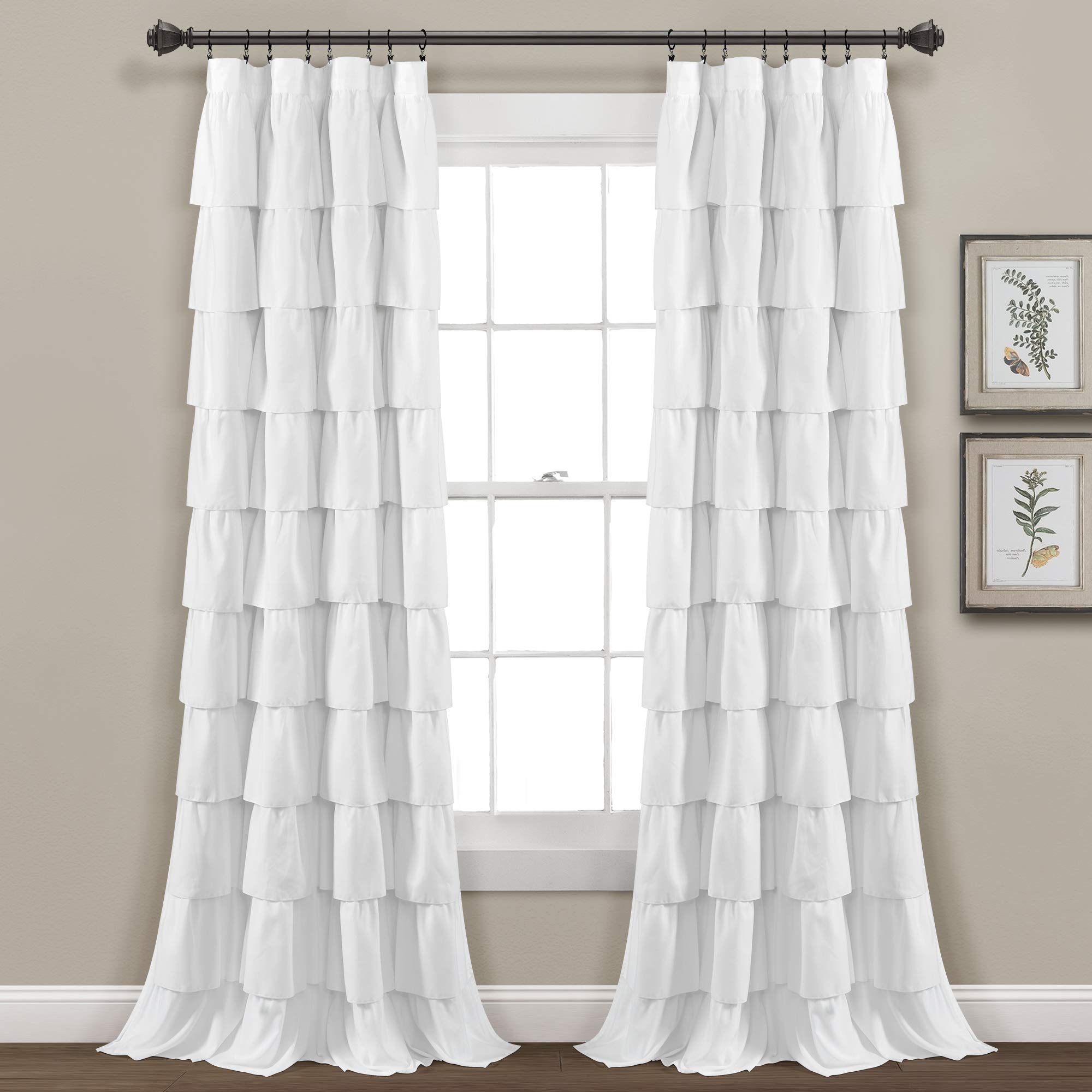 Lush Decor Ruffle Window Curtain - Vintage Chic Farmhouse Style Panel for Living, Dining Room, Bedroom (Single), 50”W x 84" L, White