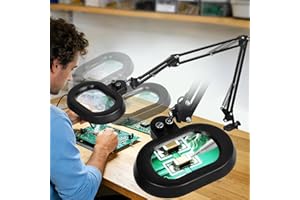 KUVRS 12X Large Desk Magnifying Glass with Light, 3-Axis Rotate Head Extra-Long Arm Rectangular Magnifying Lamp with Clamp, I