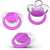 Smilo Baby Pacifier with Orthodontic Design for Healthy Dental Development - Stage 1 for Babies 0-3 Months - Pack of 3X 100% Silicone Newborn Pacifiers BPA Free - Plum Purple