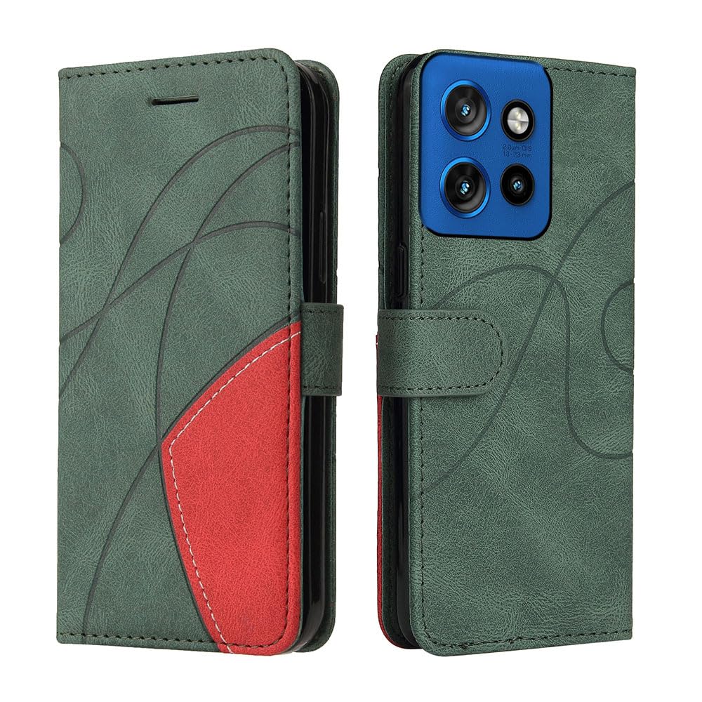 XINNI Protective Phone Case for Motorola Edge 50 Neo, PU/TPU Vintage Flip Leather Shockproof Cover Magnetic Book Style Wallet, Green