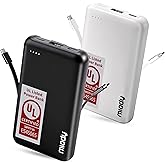 Miady 2-Pack Small Portable Charger UL Listed, 5000mAh Slim Power Bank Built-in 2 Cables Lightweight Travel Battery Pack 3 Outputs 2 Inputs Compatible with iPhone 17/16/15/14/13 Galaxy S24/S22 etc