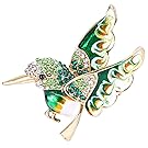 EVER FAITH Austrian Crystal Enamel Lovely Humming Bird Animal Brooch Pin Green Gold-Tone