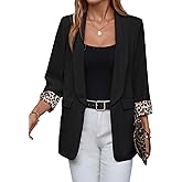 WDIRARA Women's Leopard Print Shawl Collar Open Front 3/4 Sleeve Blazer Jacket