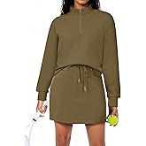 SHESHOW 2 Piece Skirt Sets for Women Tennis Skorts Quarter Zipper Sweatshirt Matching Set Tracksuit with Pockets