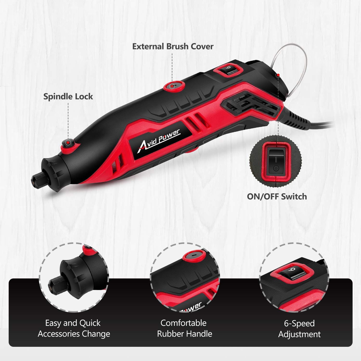 AVID POWER Electric Chainsaw Sharpener, 1.0 Amp Electric Tool, 6 Variable Speeds, 107 Pieces Tool Accessories & Carrying Case for Grinding, Cutting, Carving and Sanding - Red