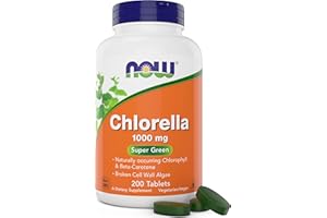 NOW FOODS Now Chlorella Tablets,1000mg, 200 Tabs - Premium, Non-GMO Microalgae - Green Superfood Supplement