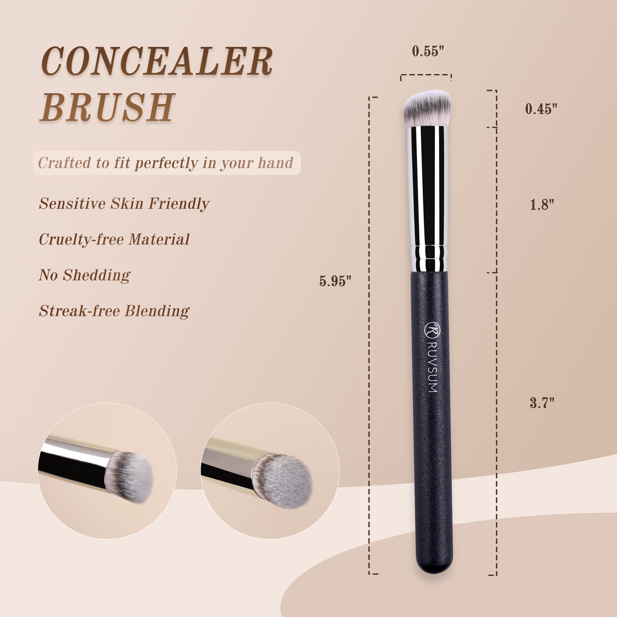 Mini Concealer Brush, Flat Top Makeup Brush for Under Eye and Spot, Soft Synthetic Bristles for Liquid or Cream, No Shedding, Travel Size, 5.95