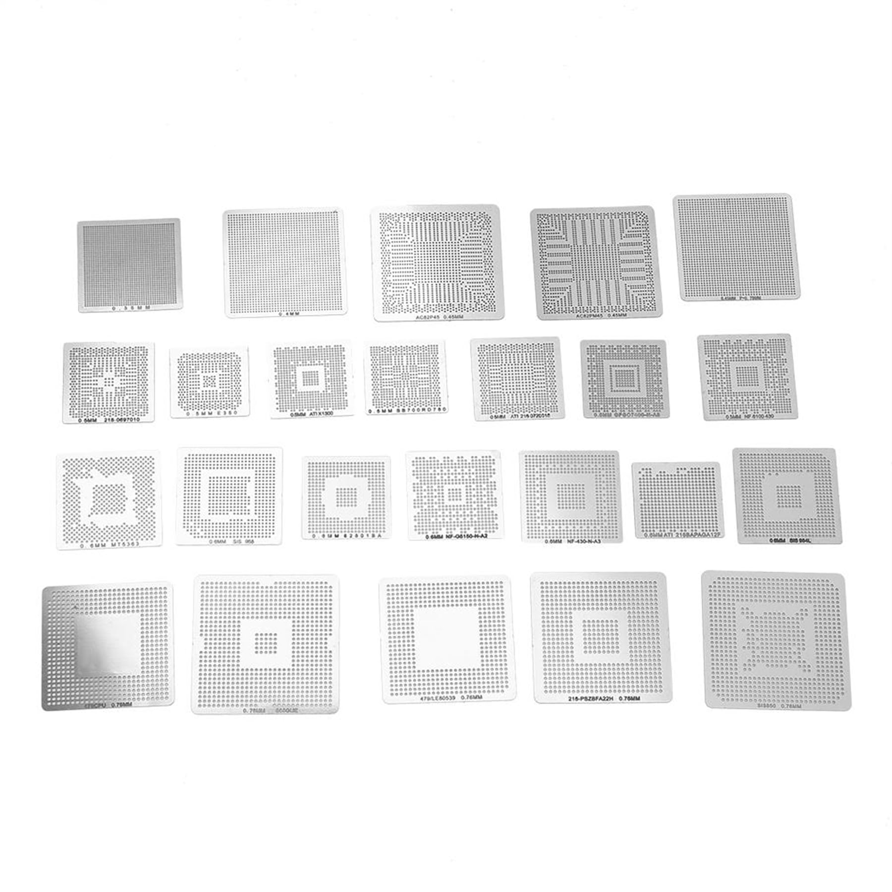 BiuZi BGA Reballing Stencil Set 130Pcs/Set Silver Stainless Steel Directly Heat Stencils Kit Bga Stencils