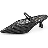 SHOBOO Women's Pointed Toe Kitten Heels Mesh Dress Sandals Slip On Pump Shoes with Strap for Casual Party Office