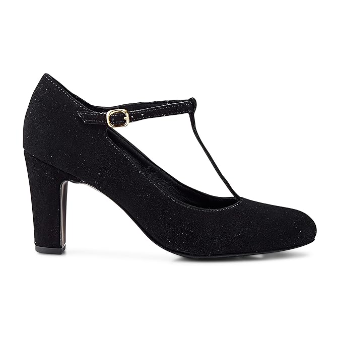 Cox Damen T-Steg-Pumps aus Leder, Schwarze High Heels mit Riemen
