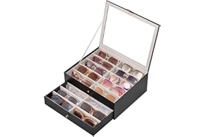 Lolalet 20 Slots Sunglasses Organizer Box, Eyeglasses Eyewear Display Case for Multiple Pairs of Glasses Collection Holder fo