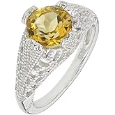 Filigree Sterling Silver Round Cut Genuine Golden Yellow Citrine Statement Ring (1.8 CT.T.W)