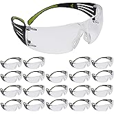 3M Safety Glasses for Men and Women, SecureFit 400, 20 Pack, ANSI Z87, Anti-Fog Anti-Scratch Clear Lens, Green/Black Frame, Polycarbonate, UV Protection, Flexible Temples, Soft Nose Bridge