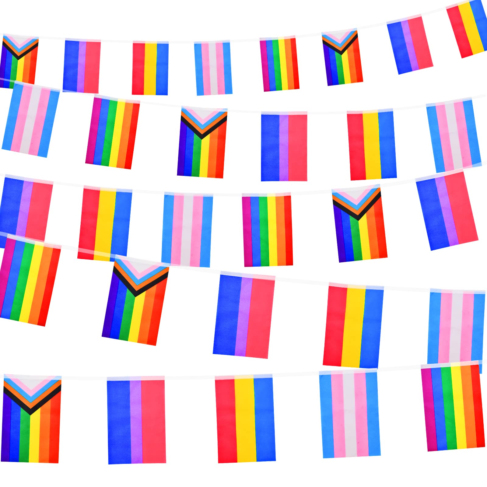 32.8ft Rainbow Pride Bunting Banner with 30 Pennant Flags - Gay LGBTQ+ Progress Flag, Colorful Stripes Bunting Banner Decorations, Pride Month, Home, School, Bars, Garden Decor