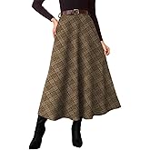 Pink Queen Plaid Skirts for Women 2026 Flared Vintage High Waist A Line Midi Tartan Skirts with Pockets