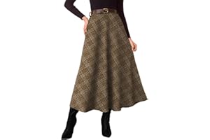 Pink Queen Plaid Skirts for Women 2025 Flared Vintage High Waist A Line Midi Tartan Skirts with Pockets